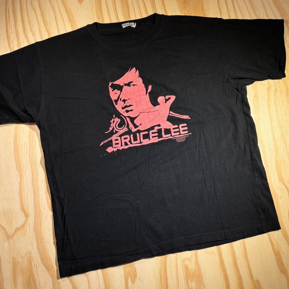 JuneBride Bruce Lee Graphic Tee Shirt Mens Large Black Red Portrait Short Sleeve